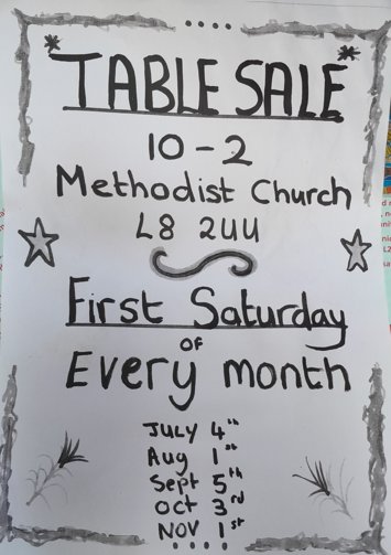 Flyer for Table sale on 3 dates