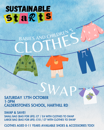 Flyer for Sustainable Starts Secondhand Children's Clothes Swap on Saturday 17th October 2026