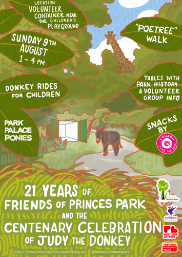 Flyer for Celebration of 21 Years of Friends of Princes Park on Sunday 9th August 2026