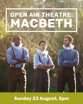 Flyer for Open Air Theatre: Macbeth at The Reader on Sunday 23rd August 2026