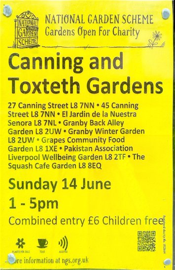 Flyer for Open Gardens: Canning and Toxteth on Sunday 14th June 2026