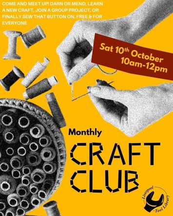 Flyer for Craft club on Saturday 10th October 2026