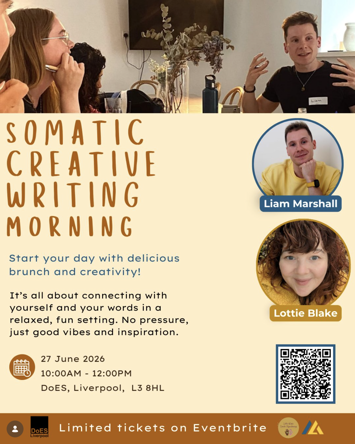 Flyer for Somatic Creative Writing Morning on Saturday 27th June 2026