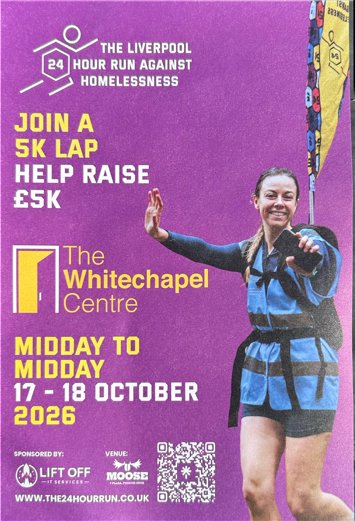 Flyer for Run against homelessness 5K run on Saturday 17th October 2026