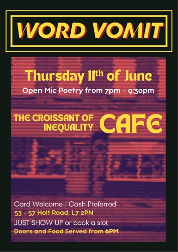 Flyer for Word Vomit Poetry Open Mic on Thursday 11th June 2026