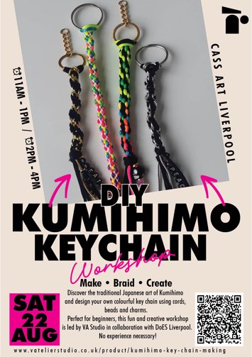 Flyer for DIY Kumihimo Keychain Workshop on Saturday 22nd August 2026