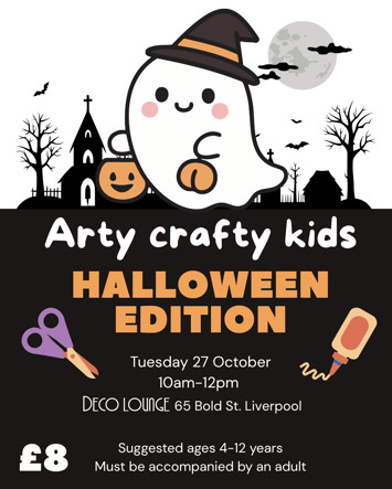 Flyer for Arty Crafty Kids: Halloween Edition on Tuesday 27th October 2026
