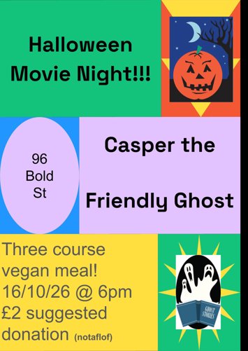 Flyer for Halloween movie night at Next to Nowhere on Friday 16th October 2026