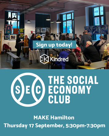 Flyer for The Social Economy Club at MAKE Hamilton on Thursday 17th September 2026