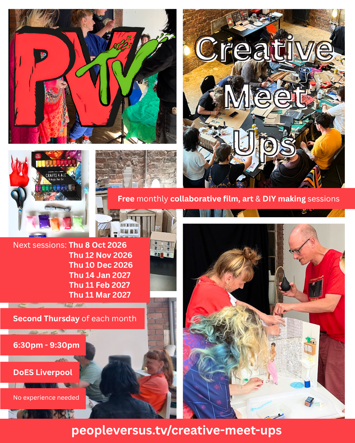 Flyer for PVTV Creative Meet-Up on 6 dates