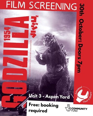 Flyer for Godzilla film screening on Friday 30th October 2026