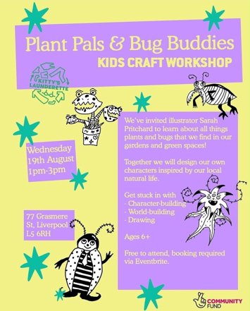 Flyer for Plant Pals & Bug Buddies Kids Craft Workshop on Wednesday 19th August 2026