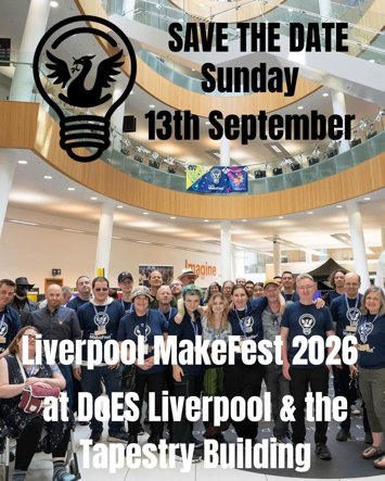 Flyer for Liverpool MakeFest 2026 on Sunday 13th September 2026